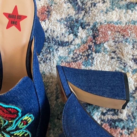 Anna Sui x INC International Concepts Floral Beaded Denim Jean Maddiee Mule Heel - Picture 5 of 8